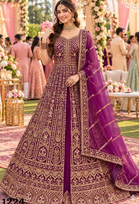 Purple color Net Readymade Lehenga Choli with Beads